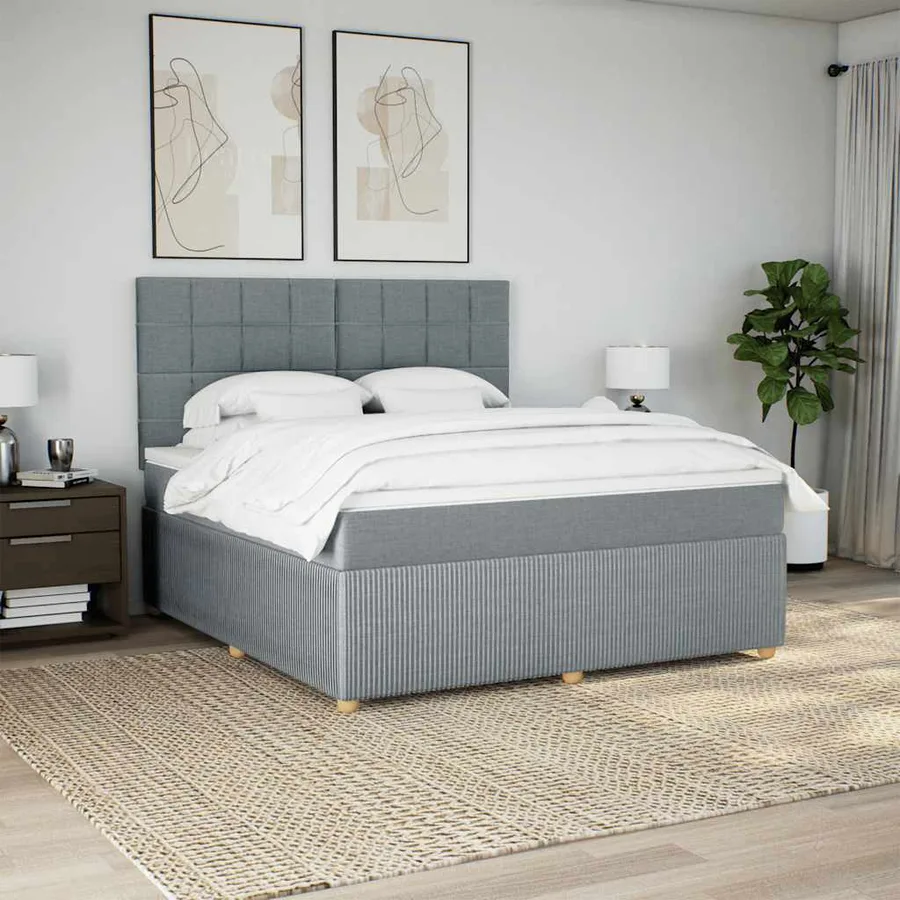 Sommier à lattes de lit avec matelas Gris clair 180x200cm Tissu - 5