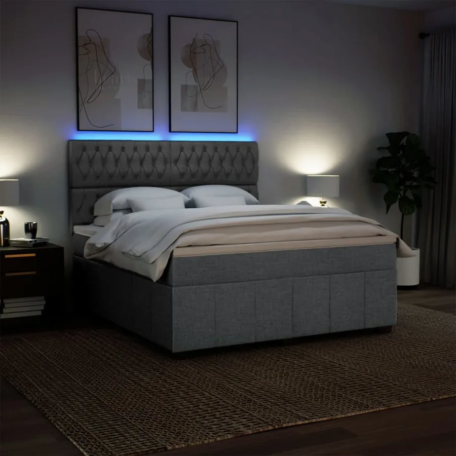 Sommier à lattes de lit avec matelas Gris clair 180x200cm Tissu - 4