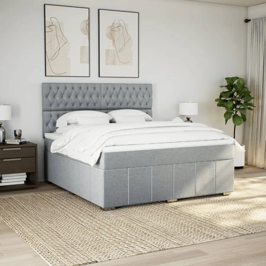 Sommier à lattes de lit avec matelas Gris clair 180x200cm Tissu - 5