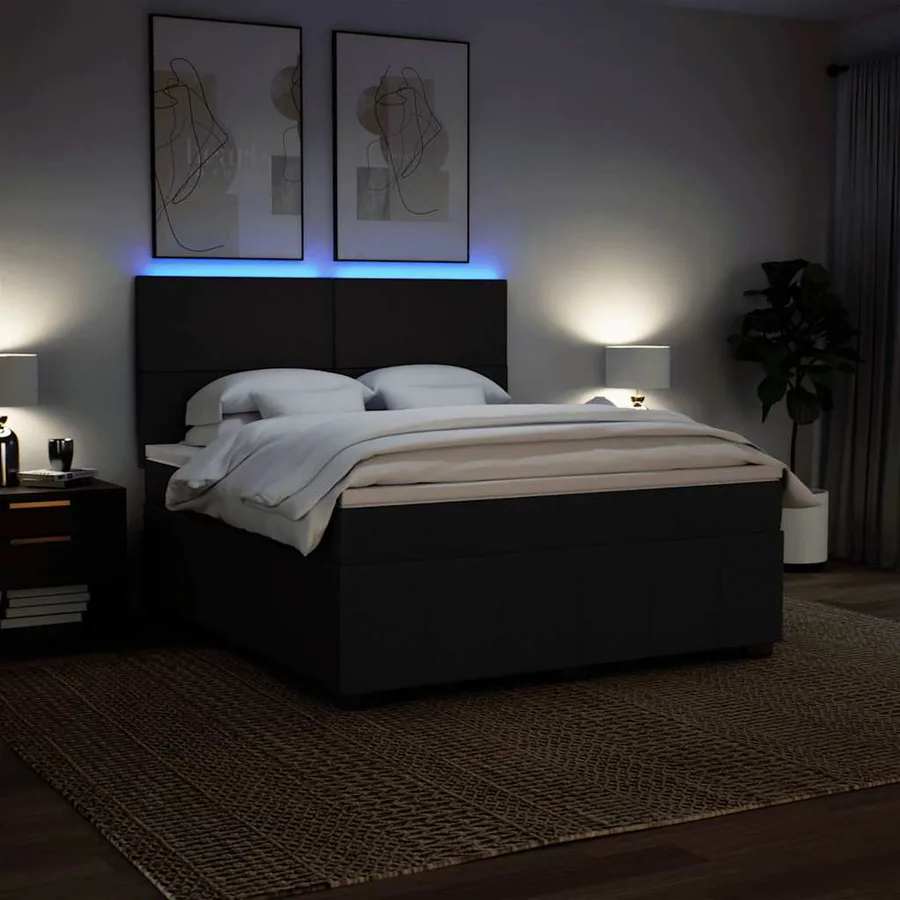 Sommier à lattes de lit avec matelas Noir 180x200 cm Tissu - 4