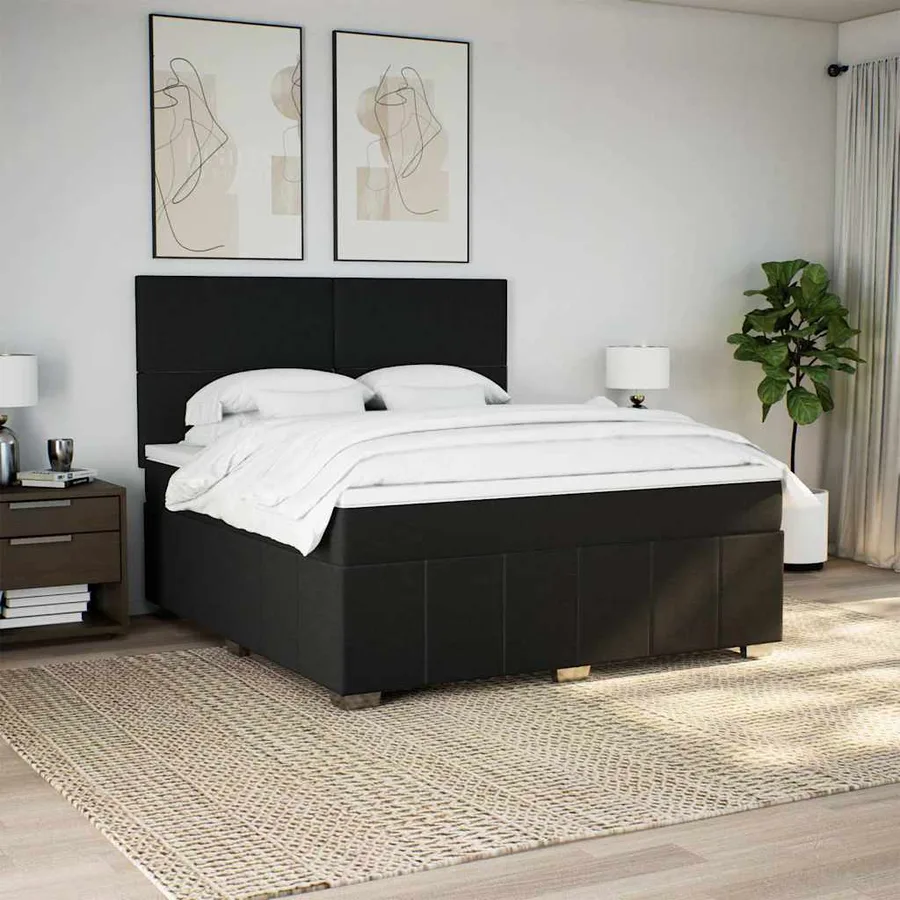 Sommier à lattes de lit avec matelas Noir 180x200 cm Tissu - 5