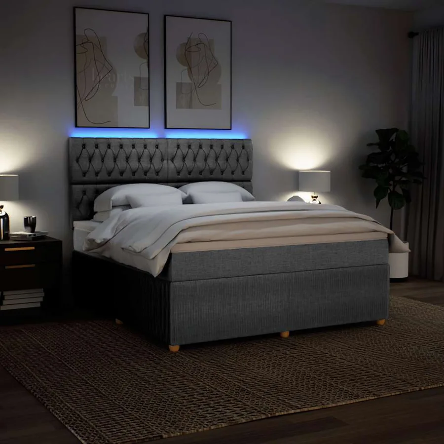Sommier à lattes de lit avec matelas Gris clair 180x200cm Tissu - 4