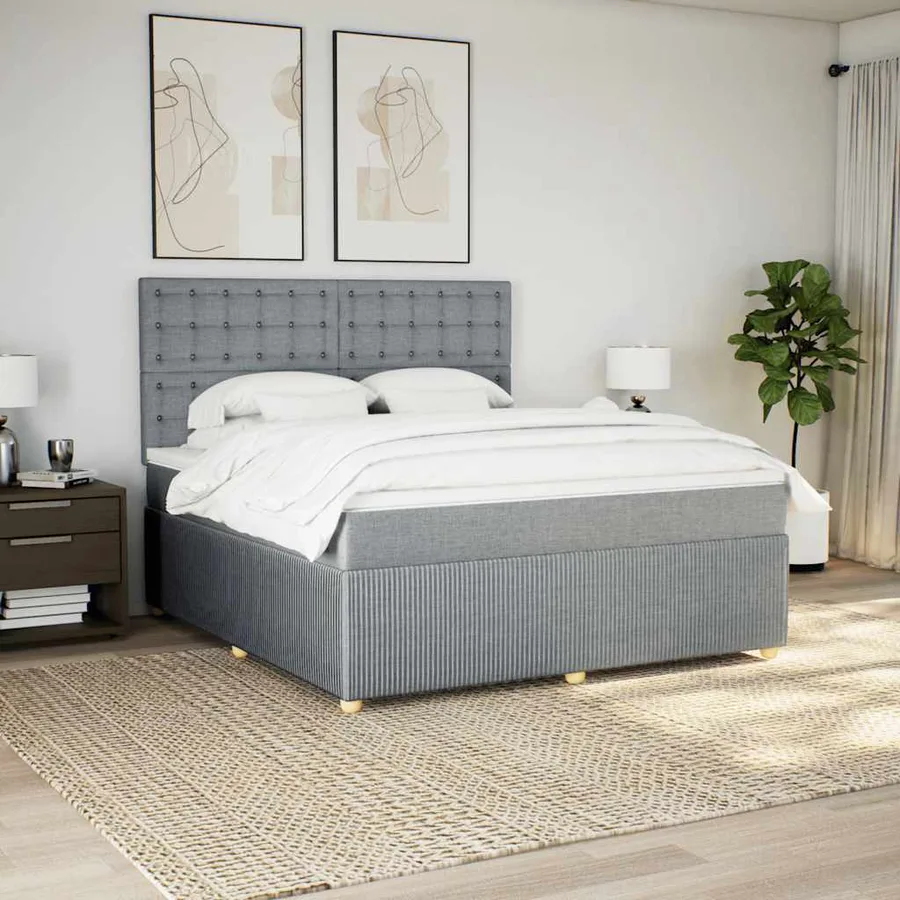 Sommier à lattes de lit avec matelas Gris clair 180x200cm Tissu - 5