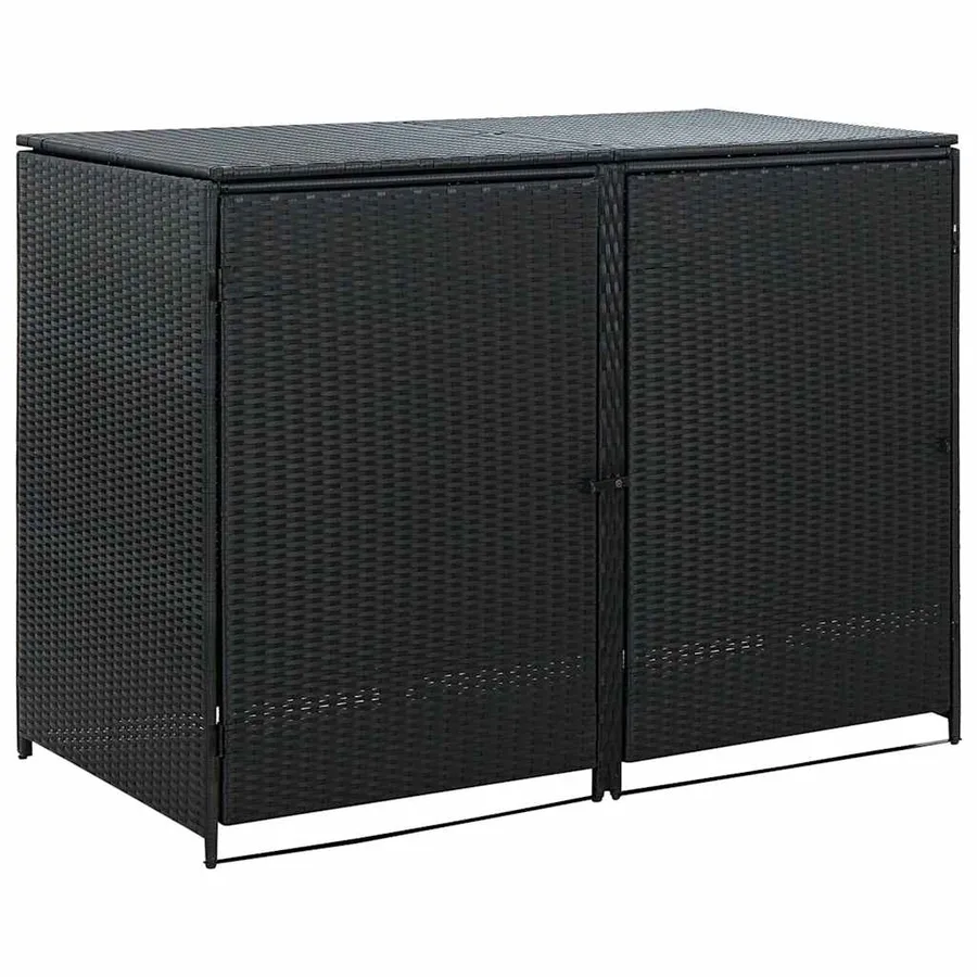 Double Wheelie Bin Shed Poly Rattan Black 148x80x111 cm - 2