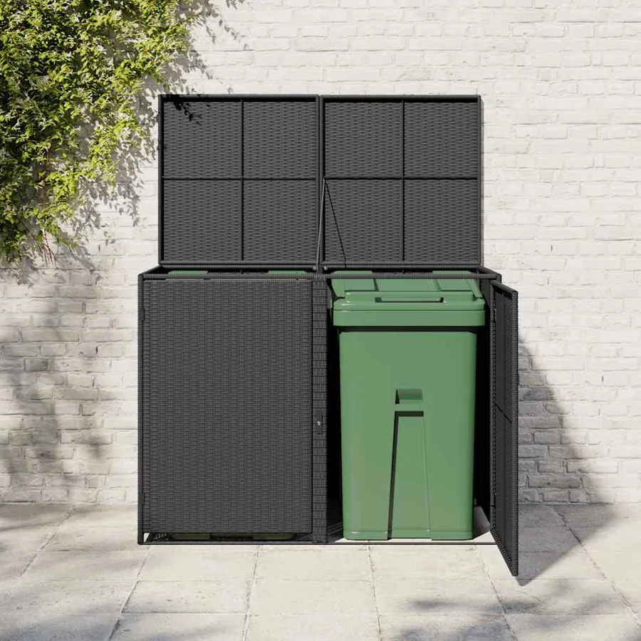 Double Wheelie Bin Shed Poly Rattan Black 148x80x111 cm - 3