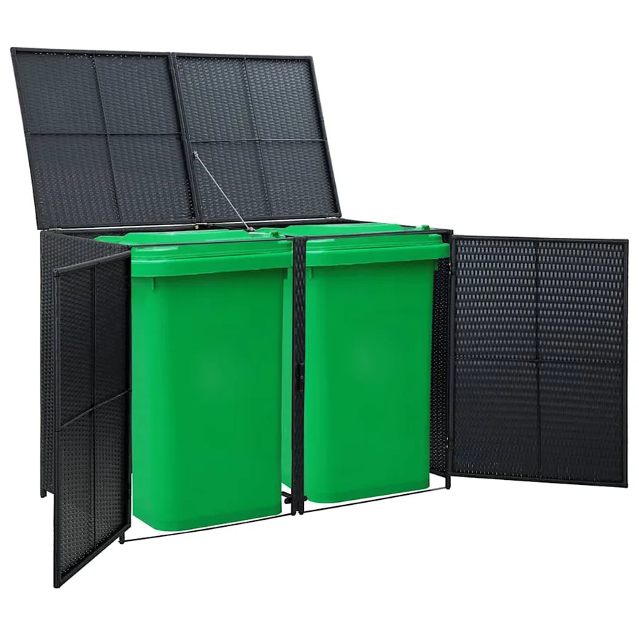 Double Wheelie Bin Shed Poly Rattan Black 148x80x111 cm - 4