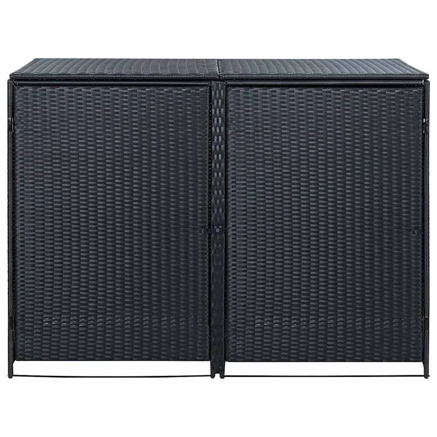 Abris pour poubelle double Résine tressée Noir 148x80x111 cm - 5