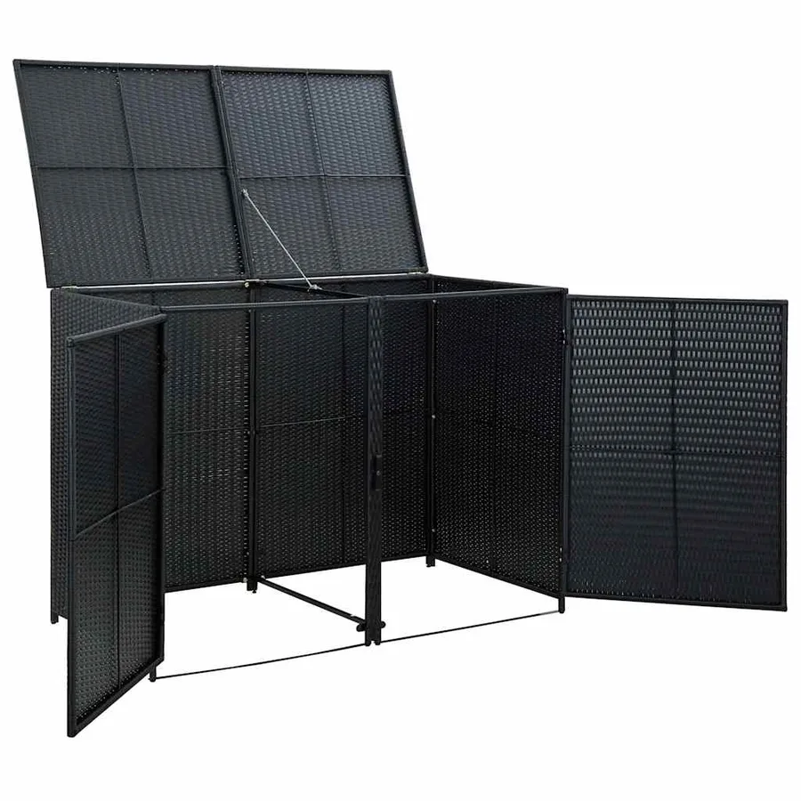 Abris pour poubelle double Résine tressée Noir 148x80x111 cm - 6