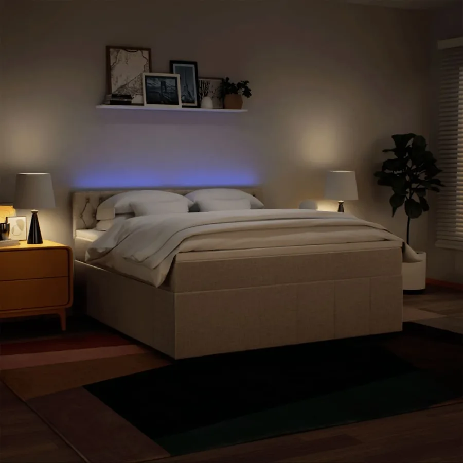 Sommier à lattes de lit avec matelas Crème 180x200 cm Tissu - 5
