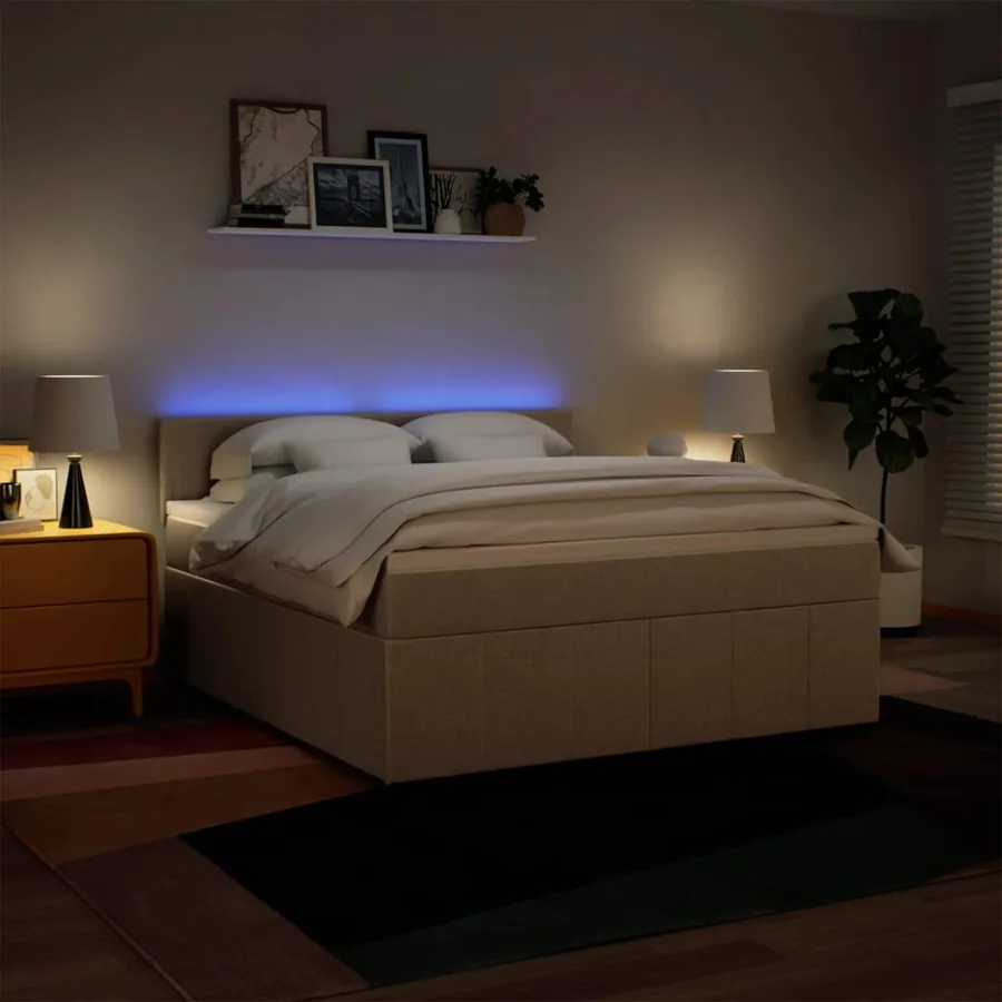 Sommier à lattes de lit avec matelas Crème 180x200 cm Tissu - 5