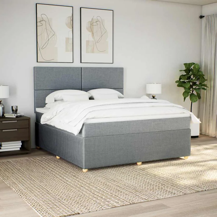 Sommier à lattes de lit avec matelas Gris clair 180x200cm Tissu - 5