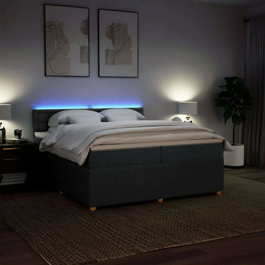 Sommier à lattes de lit avec matelas Gris foncé 200x200cm Tissu - 5