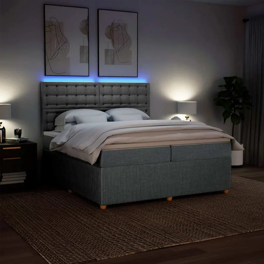 Sommier à lattes de lit avec matelas Gris clair 200x200cm Tissu - 4