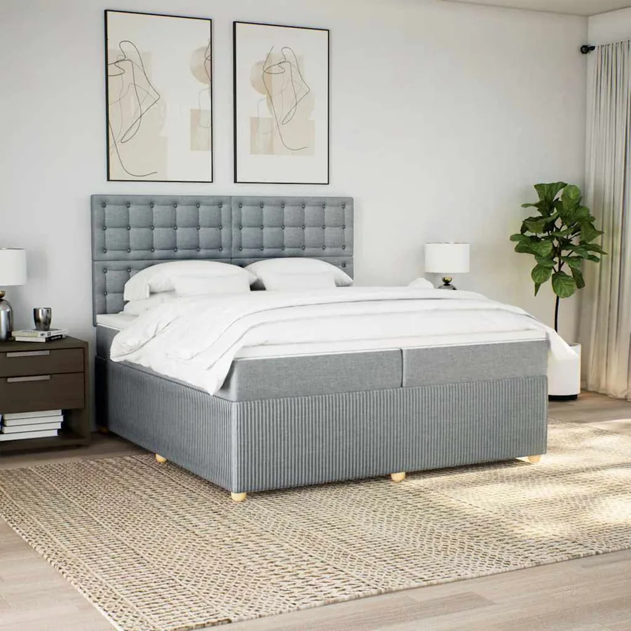 Sommier à lattes de lit avec matelas Gris clair 200x200cm Tissu - 5