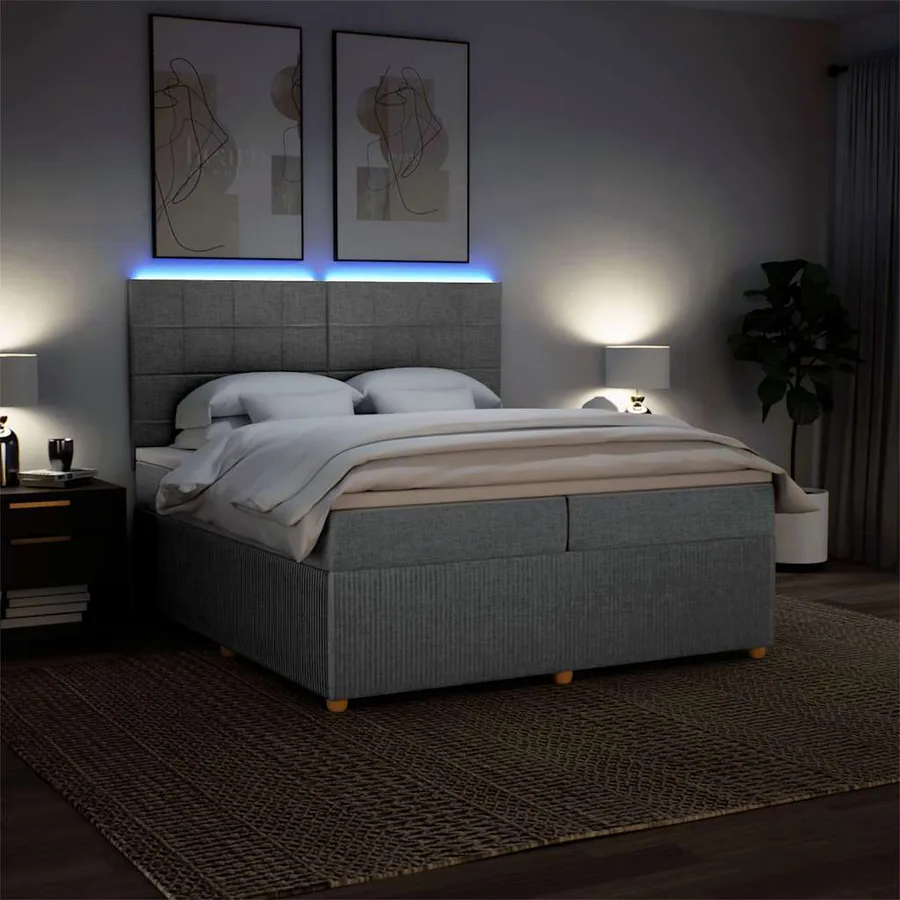 Sommier à lattes de lit avec matelas Gris clair 200x200cm Tissu - 4