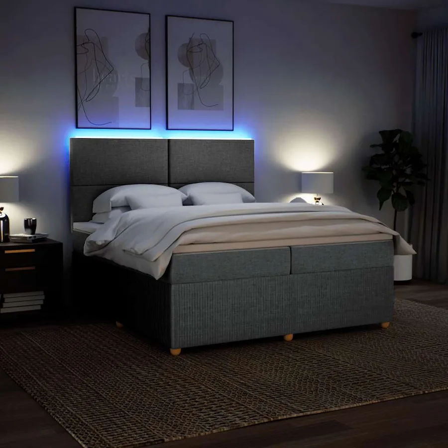Sommier à lattes de lit avec matelas Gris clair 200x200cm Tissu - 4