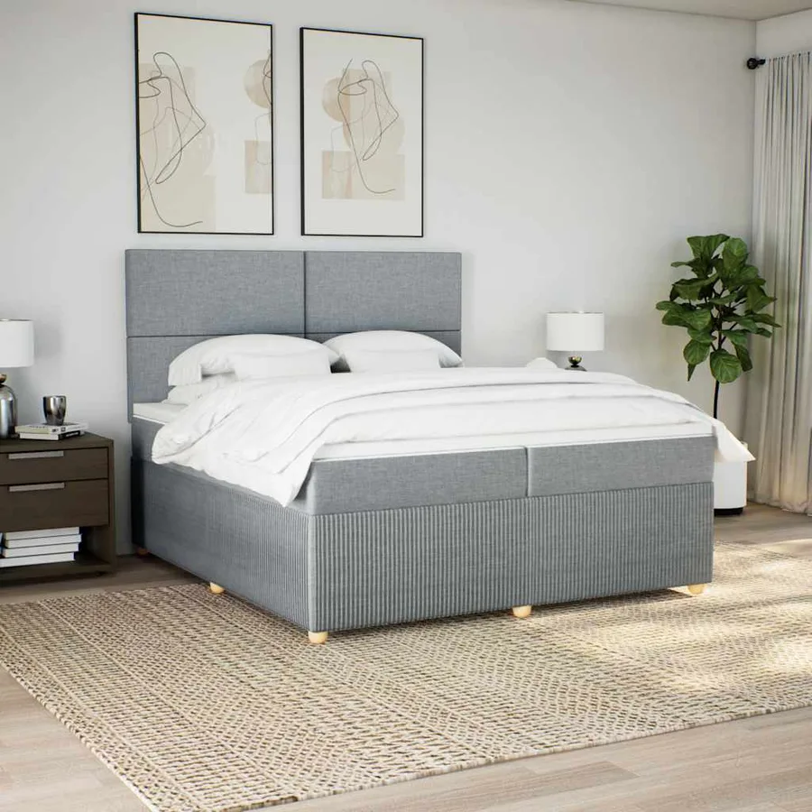 Sommier à lattes de lit avec matelas Gris clair 200x200cm Tissu - 5