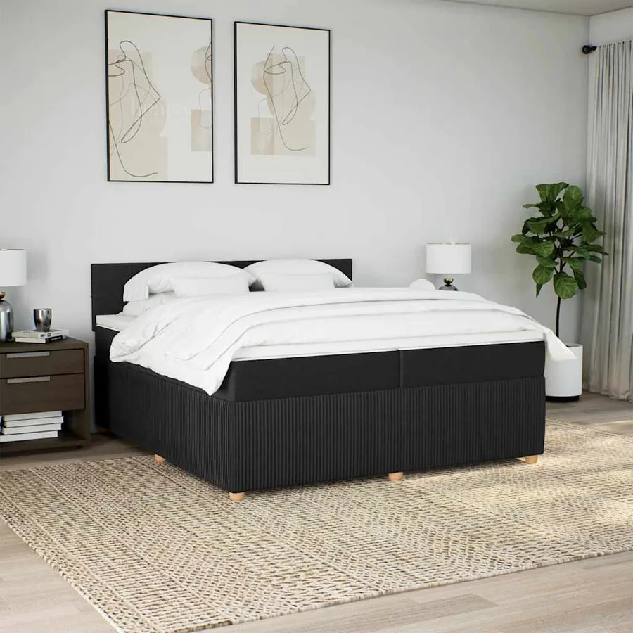 Sommier à lattes de lit avec matelas Noir 200x200 cm Tissu - 4