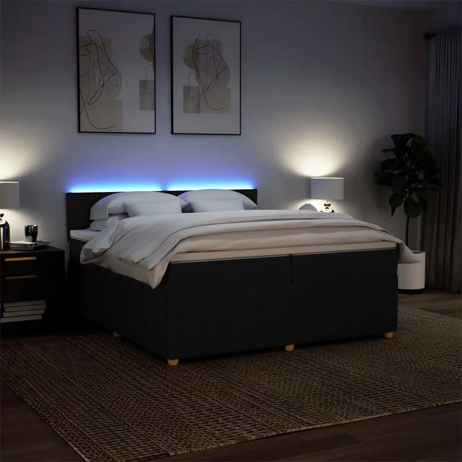 Sommier à lattes de lit avec matelas Noir 200x200 cm Tissu - 5