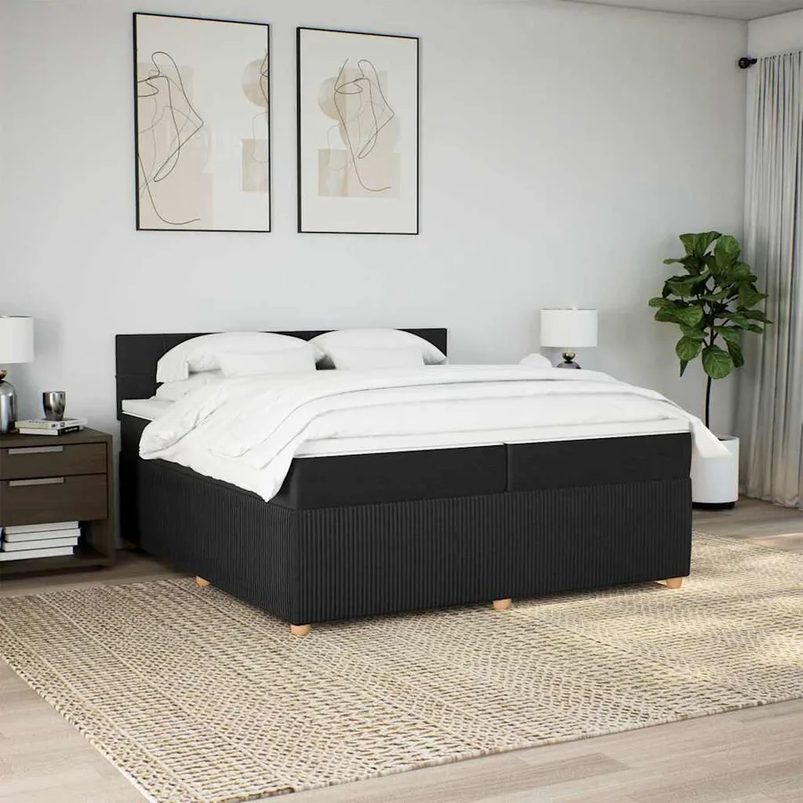 Sommier à lattes de lit avec matelas Noir 200x200 cm Tissu - 3