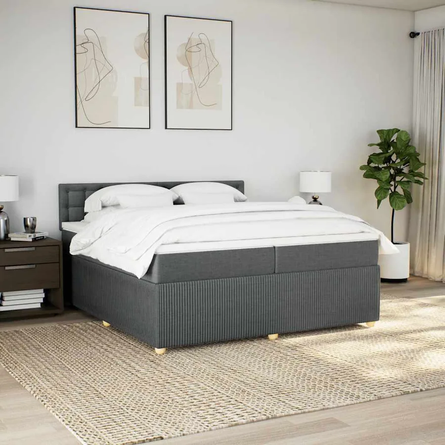 Sommier à lattes de lit avec matelas Gris foncé 200x200cm Tissu - 3