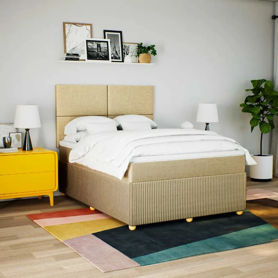 Sommier à lattes de lit avec matelas Crème 140x190 cm Tissu - 3