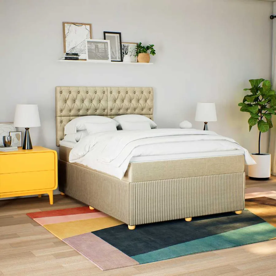 Sommier à lattes de lit avec matelas Crème 140x190 cm Tissu - 3