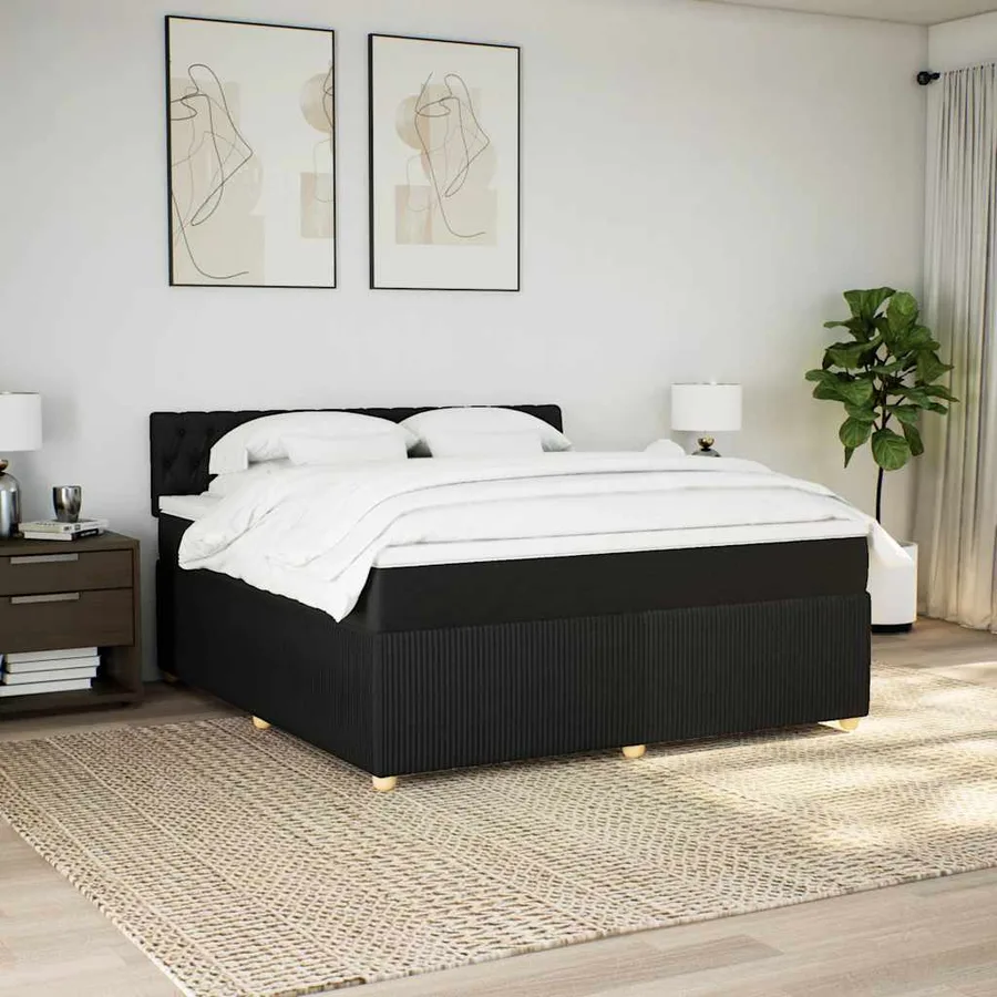 Sommier à lattes de lit avec matelas Noir 180x200 cm Tissu - 4