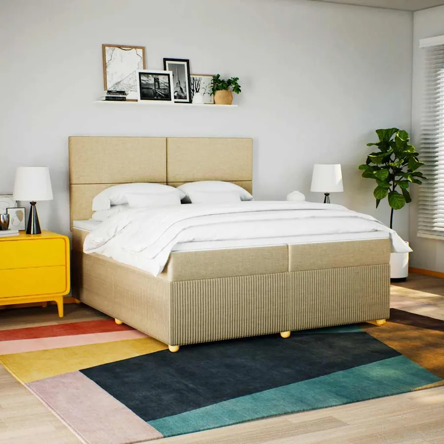Sommier à lattes de lit avec matelas Crème 200x200 cm Tissu