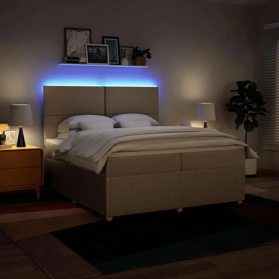 Sommier à lattes de lit avec matelas Crème 200x200 cm Tissu - 4