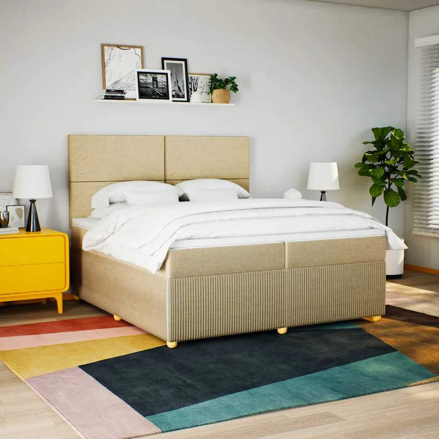 Sommier à lattes de lit avec matelas Crème 200x200 cm Tissu - 5