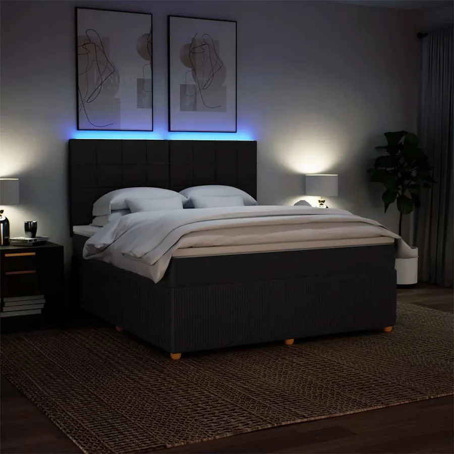 Sommier à lattes de lit avec matelas Noir 180x200 cm Tissu - 4
