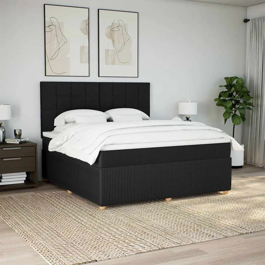 Sommier à lattes de lit avec matelas Noir 180x200 cm Tissu - 5