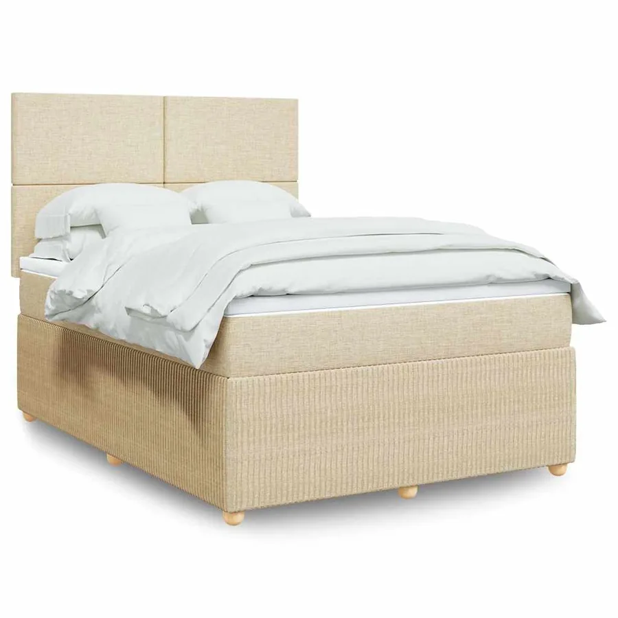 Sommier à lattes de lit avec matelas Crème 160x200 cm Tissu