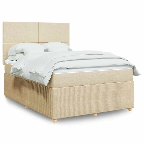 Sommier à lattes de lit avec matelas Crème 160x200 cm Tissu