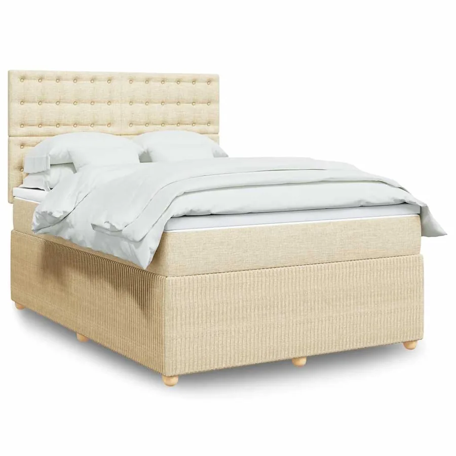 Sommier à lattes de lit avec matelas Crème 160x200 cm Tissu