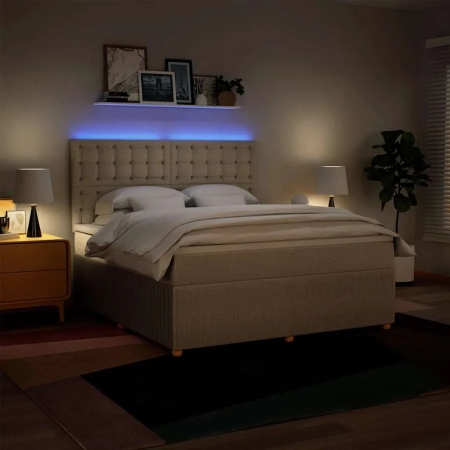 Sommier à lattes de lit avec matelas Crème 180x200 cm Tissu - 4