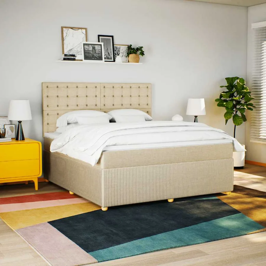 Sommier à lattes de lit avec matelas Crème 180x200 cm Tissu - 5