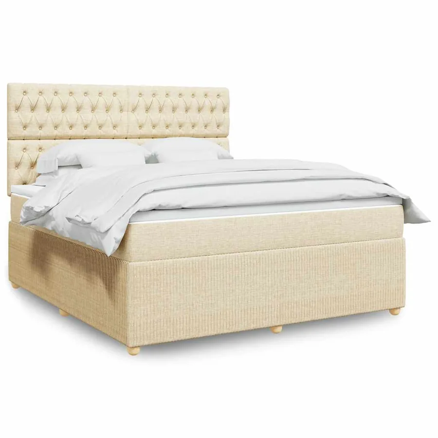 Sommier à lattes de lit avec matelas Crème 180x200 cm Tissu