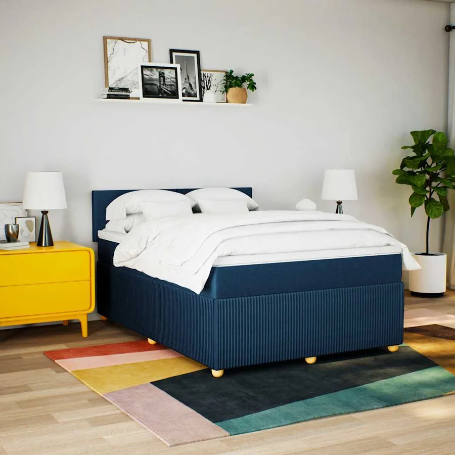 Sommier à lattes de lit avec matelas Bleu 160x200 cm Tissu - 3