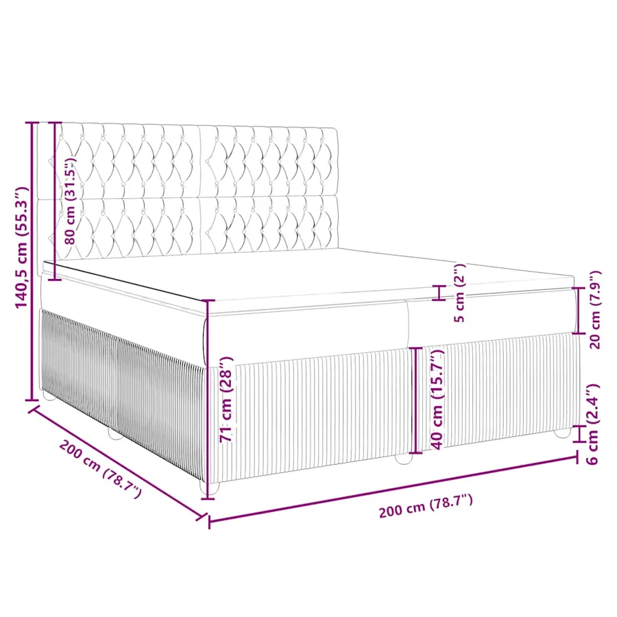 Sommier à lattes de lit avec matelas Crème 200x200 cm Tissu - 18