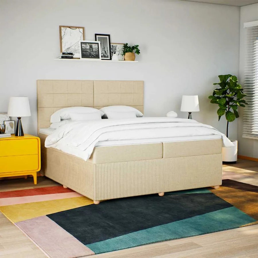 Sommier à lattes de lit avec matelas Crème 200x200 cm Tissu