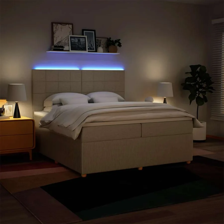 Sommier à lattes de lit avec matelas Crème 200x200 cm Tissu - 4