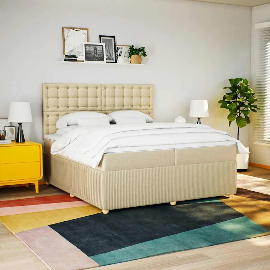 Sommier à lattes de lit avec matelas Crème 200x200 cm Tissu