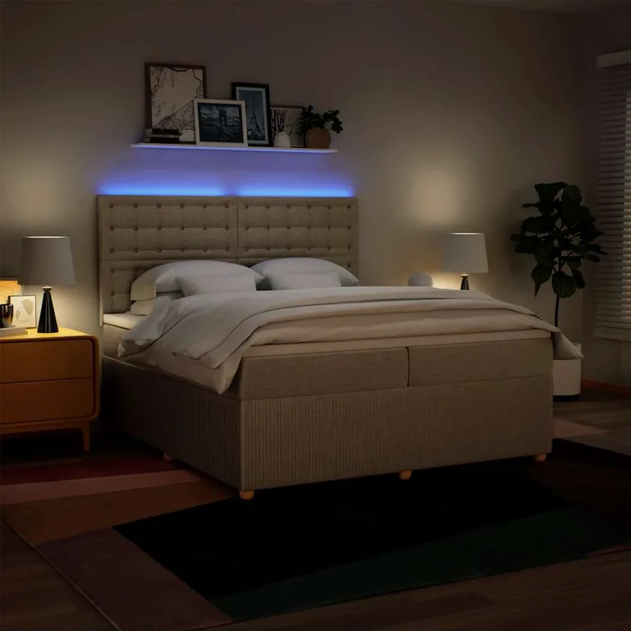 Sommier à lattes de lit avec matelas Crème 200x200 cm Tissu - 4