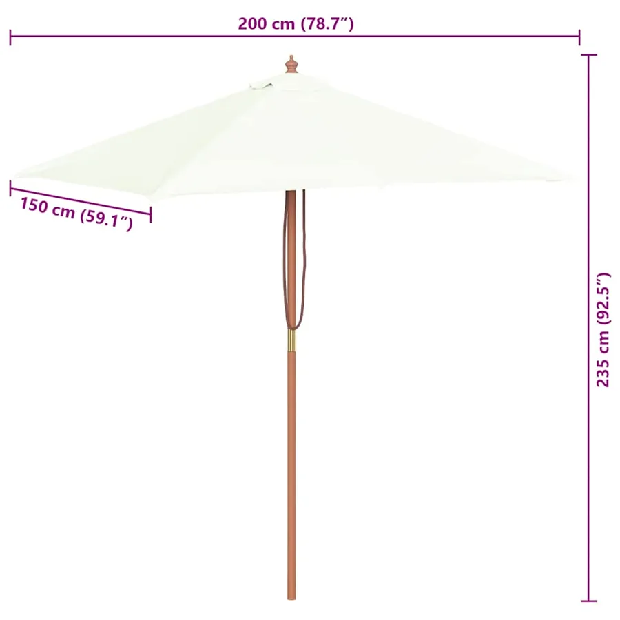 Parasol d'extérieur avec mât en bois 150x200 cm Sable - 11