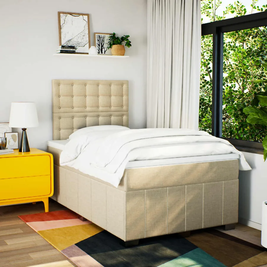 Sommier à lattes de lit avec matelas Crème 120x200 cm Tissu - 3