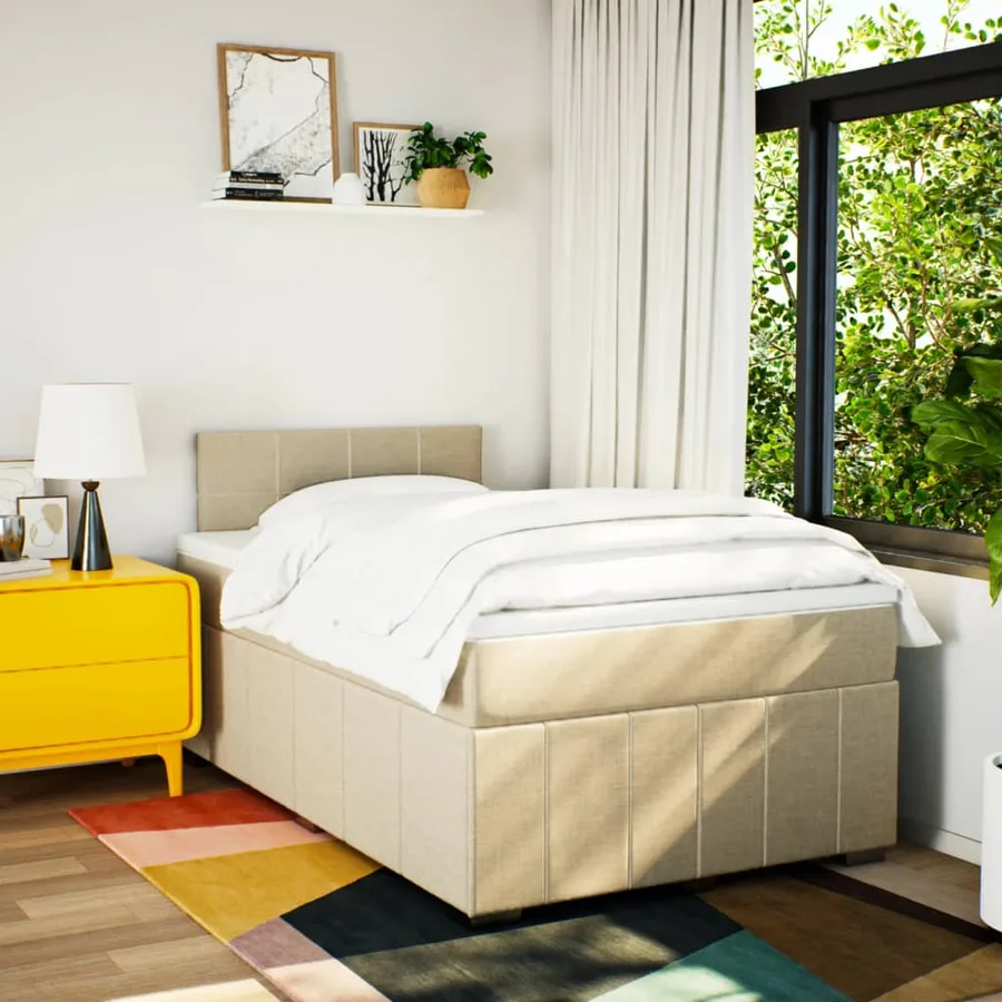 Sommier à lattes de lit avec matelas Crème 120x200 cm Tissu - 4