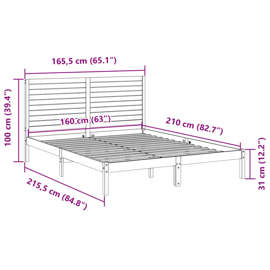 Cadre de lit extra long sans matelas 160x210 cm bois massif - 9