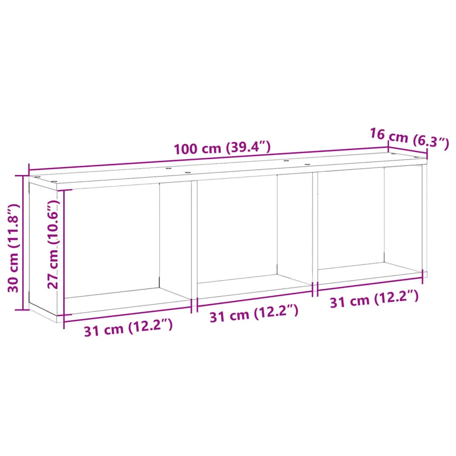 Armoire murale 100x16x30 cm gris béton bois d'ingénierie - 9
